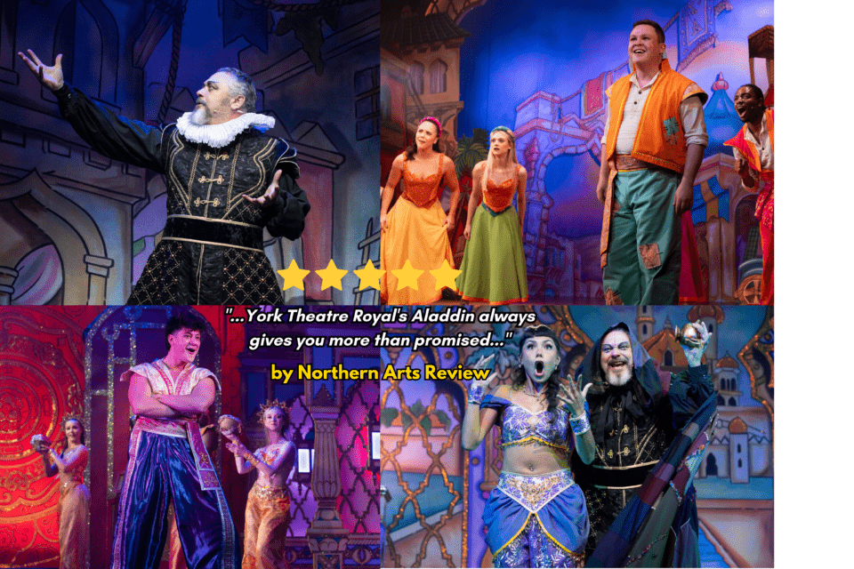 Collage of images from the Aladdin 2024 panto in York